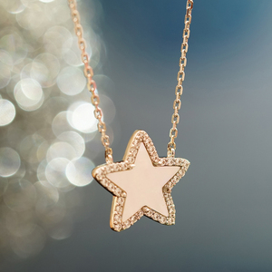 Impresionante Colgante de Estrella de Oro Sólido de 9K/14K/18K con Halo de Madreperla y Diamante de Laboratorio para Joyería de Lujo Diaria - Product Image 4