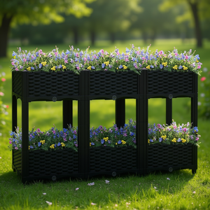 Grand bac à fleurs rectangulaire surélevé en polypropylène noir, pour jardin, design moderne - Product Image 2