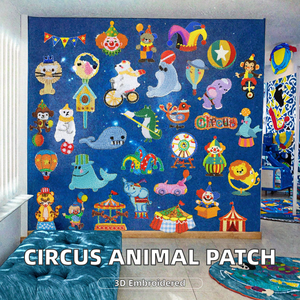 Patchs brodés 3D thermocollants à motifs d'animaux (éléphant mignon, lion, clown de cirque de dessin animé) pour la décoration de fêtes - Product Image 2
