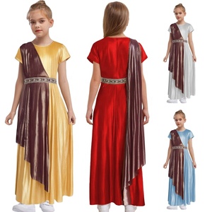 Vestido Metálico Brillante Tipo Túnica Griega para Niñas de 6 a 16 Años, Disfraz de Cosplay para Fiestas, Eventos Temáticos, Disfraces de Baile Infantiles - Product Image 1