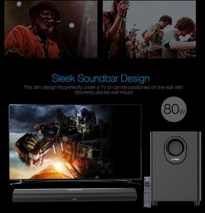 Barre de son TV 80W 2.1 avec caisson de basses filaire en bois, DSP, basses profondes, système audio home cinéma HDMI ARC Optique pour salon - Product Image 2