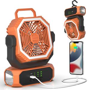 USB Rechargeable Camping LED <b>Fan</b> Light <b>Solar</b> Powered Automatic Oscillating Feature for RV Outdoor Tent Car Table Made Plastic - Product Image 1
