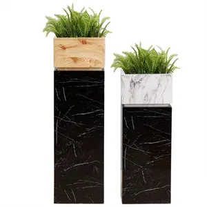 Black Modern Marble Household Decorative Flower Pot Pillar Vases Wood Planter for Wedding Centerpieces