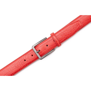 Cinturón Casual de Cuero Vacuno Rojo con Hebilla Rectangular de Acero, Diseño Sólido de una Sola Pieza, 100% Cuero Genuino - Product Image 2
