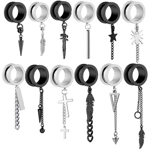 Black and Silver Screw ear tunnels wholesales 6-20mm 80pcs body piercing ear gauges plugs dangle plugs for men women