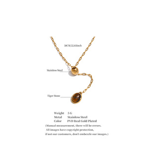 JINYOU 2073 Collar de <span class=keywords><strong>Cadena</strong></span> de Acero Inoxidable Chapado en Oro con Colgante Ovalado de Piedra Natural Ojo de Tigre, Joyería - Product Image 6
