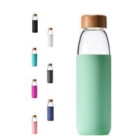 Bouteille d'eau en verre borosilicate de haute qualité avec manchon en silicone de 550 ml et couvercle en bambou – Offre spéciale