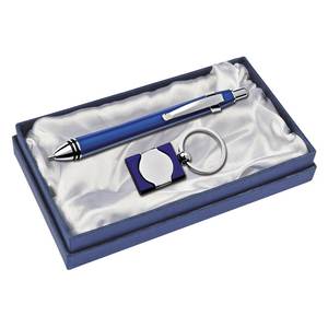 Set di penna a sfera blu e portachiavi in confezione regalo personalizzata - Product Image 1