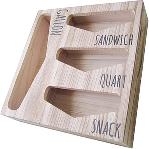 Wood Food Storage Bag Organizer Wood Kitchen Ziplock Baggie Dispenser Box for Drawer Sandwich Gallon Snack and Quart Baggie