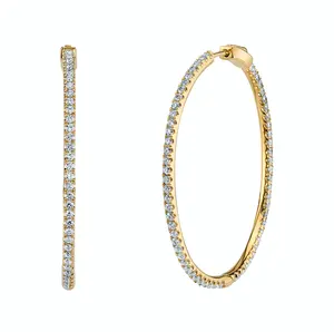 High Quality Bling Fashion Women Jewelry 5A CZ 50MM Big Huggie Hoop Earrings