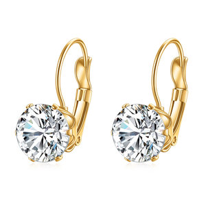 <b>Stud</b> <b>Earrings</b> 7Mm Round Zircon Claw Setting Gold Steel Color Stainless Steel Everyday Wear - Product Image 1