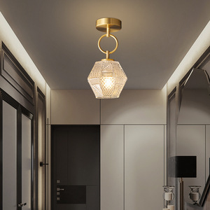 Lampe de plafond en cuivre et verre LED de luxe, petite lampe de plafond, villa, maison, balcon, escalier, décoration intérieure, lampe de plafond simple - Product Image 3