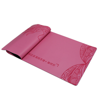Tapis de yoga en PU à motif floral rose, tapis en caoutchouc naturel à impression latex vif, tapis de yoga en PU avec logo sérigraphié pour studio de yoga