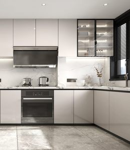 Armoires de cuisine modulaires en MDF gris brillant de haute qualité Ensemble de projet domestique avec conception d'armoires à <span class=keywords><strong>micro</strong></span>-ondes - Product Image 2