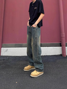 Yipi Shuai 100% ผ้ายีนส์ทรงตรงขนาดกลางสไตล์อเมริกันสำหรับฤดูใบไม้ผลิและฤดูใบไม้ร่วง - Product Image 3