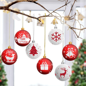 6cm Red White Painted <b>Plastic</b> Christmas Baubles 16pcs Set Hanging Ornaments For Xmas <b>Tree</b> Holiday Decor Wholesale - Product Image 5