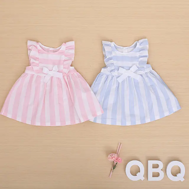 100% cotton fancy sleeveless o-neck striped summer dress for baby girl