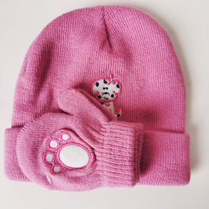 Sevimli işlemeli köpek ve pençeleri bebek eldivenler örme şapka eldiven sonbahar kış akrilik bebekler örgü şapka eldiven kiti - Product Image 1