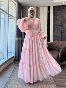 Flowy Elegant Casual Layered Polyester Abaya 2026 Winter High Temperature Shaping Chiffon Long Sleeve <b>Ruffle</b> Maxi <b>Dress</b> Muslim - Product Image 3