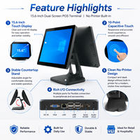 Terminal de point de vente à double écran de 15,6 pouces avec écran tactile intégré, pour restaurant, café, commerce de détail, comptoir, compatible Windows/Android