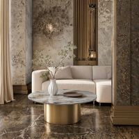 Ensemble de tables basses écologiques et durables pour deux personnes, cadre en acier inoxydable doré, table d'appoint de luxe en marbre, meubles de salon