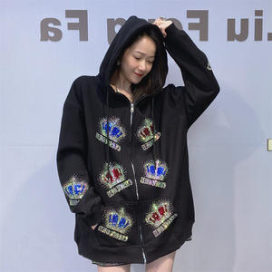 <span class=keywords><strong>Sudadera</strong></span> <span class=keywords><strong>con</strong></span> capucha Unisex de talla grande <span class=keywords><strong>con</strong></span> diamantes de imitación, chaqueta para otoño e invierno <span class=keywords><strong>con</strong></span> cremallera de lana gruesa, Top holgado, traje largo 0565 - Product Image 4