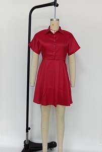 Venta caliente ropa de mujer moda de verano Casual manga corta costura lateral <span class=keywords><strong>Invisible</strong></span> cremallera camisa A-Line vestido - Product Image 2