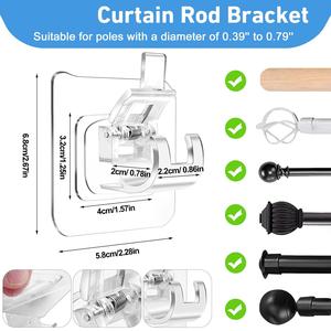Support adhésif universel transparent <span class=keywords><strong>sans</strong></span> perçage à clip à ressort mural pour fixation de tringle à <span class=keywords><strong>rideau</strong></span> de salle de bain et chambre - Product Image 3