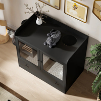 Meuble Condo pour Chat avec Portes en Verre, Tour Moderne Noire pour Chat avec Tiroirs et Perchoirs Latéraux, Armoire d'Escalade Intérieure pour Chat