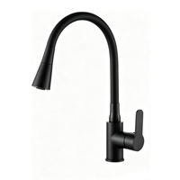 Robinet de cuisine monocommande en acier inoxydable 304, à montage sur plan, avec douchette extractible, col de cygne flexible, noir mat, valve en céramique