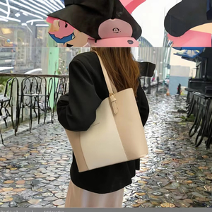 Nuova Borsa Tote da Shopping in Pelle PU alla Moda Coreana 2026 con Due Manici, Grande Capacità, Chiusura a Zip, Colore a Contrasto - Product Image 2