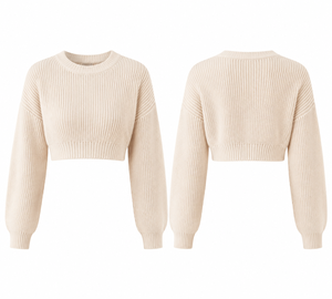Pull court côtelé pour femme en mélange coton-acrylique 50/50, manches longues, style décontracté, coupe ajustée, streetwear, OEM ODM, personnalisable - Product Image 2