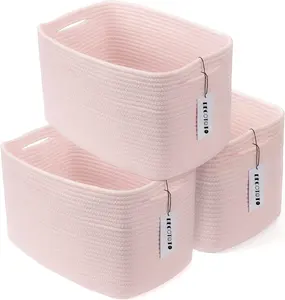 Wholesale Decorative Shelves Rectangle For Storage Clothes Cotton Woven Rope Storage Bins Toy Towel Square 3 Pack Nursery Basket