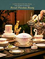 Service de table YanJun en porcelaine fine à motif floral, bord doré de luxe, compatible lave-vaisselle/micro-ondes/four pour la maison