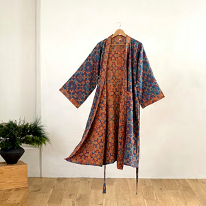 100% Cotton Gauze Floral <b>Kimono</b> <b>Robe</b> Soft Drawstring Closure <b>Long</b> Knit Loose Bathrobe Nightgown Women's Loungewear Sleepwear - Product Image 1