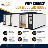 NEWGEN DEVELOPMENT Casa Modular Pequeña, Panel Blanco, Marco Negro, Diseño Minimalista, Fácil Instalación, Casa Prefabricada Expandible de Acero