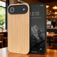 Casing Ponsel Kayu Solid Alami Baru Anti Guncangan dengan Bumper TPU Anti Selip untuk iPhone 17 Air, Logo Ukiran Laser Kustom Grosir