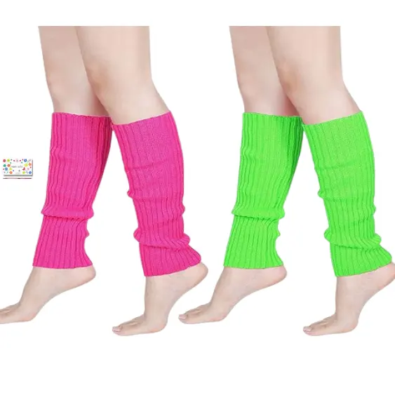 New Long Legging Meias Quente Slouch Colorido Cabo Malha Caneladas Leg Warmer para Acessórios Do Partido Mulheres Neon Leg Warmers para Meninas