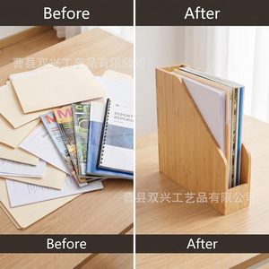 Wooden Magazine Rack Storage Organizer Small Desk File Holder For Home Office Use - Product Image 3
