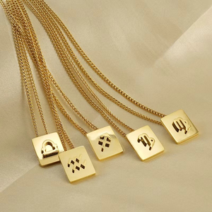 Collares con Signos del Zodiaco Chapados en Oro <span class=keywords><strong>de</strong></span> 18k, Acero Inoxidable, No se Deslustran, Colgantes Cuadrados, Cadenas, Joyería <span class=keywords><strong>de</strong></span> Moda, Regalo para Mamá y Mujer - Product Image 1