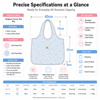 Sac de shopping pliable à imprimé carreaux vichy mignon, esthétique coquette, sac fourre-tout réutilisable en toile, style coréen Y2K pour femmes, filles et adolescentes