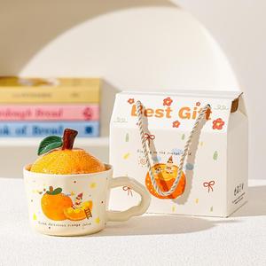 Lelyiorange gốm cốc nước với nắp và khay dễ thương phim hoạt hình thiết kế cho văn phòng hoặc nhà uống văn phòng món quà sinh nhật - Product Image 3
