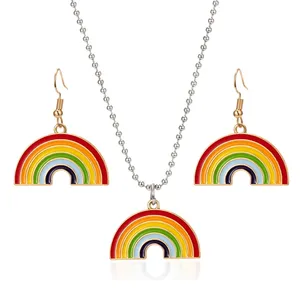 Charm Party Wedding Jewelry Set Alloy Enamel Rainbow Pendant Earrings Drop Earrings For Women
