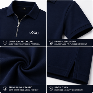 เสื้อโปโลซิป 1/4  สำหรับผู้ชาย เสื้อกอล์ฟแขนสั้นแบบมีซิป  รับผลิตตามแบบ พร้อมสกรีนโลโก้  ผู้ผลิต OEM - Product Image 3