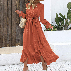 Kadın Boho kokteyl Maxi elbise <span class=keywords><strong>2025</strong></span> ilkbahar yaz V boyun nokta uzun kollu Flowy yarık düğün elbiseleri şık moda - Product Image 3