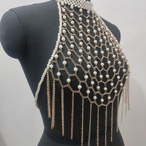 Cadena Corporal B2461 con Perlas, Cadena de Bikini con Cristales, Joyería de Tela para el Pecho - Product Image 3