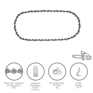 Catena per Motosega 3/8" / 0.050" 1.3 mm / 50 Maglie / 91 P - Product Image 1