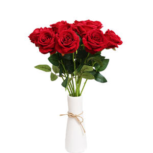 Искусственные бархатные розы на заказ, один красный и белый, натуральный декоративный цветок для домашнего декора, для школы, оптом - Product Image 6