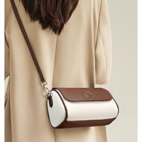 Sac cylindrique décontracté tendance 2026, haut de gamme et polyvalent, style preppy, géométrique, en PU, sac bandoulière pour femme