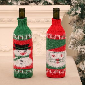 New Christmas wool sweater wine bottle <b>cover</b>, red wine sleeve, Christmas home and hotel <b>table</b> decoration. - Product Image 1
